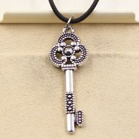 New Fashion Tibetan Silver Color Pendant Most Key Necklace Choker Charm Black Leather Cord Factory Price Handmade Jewelry