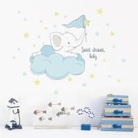 Cartoon Elephant On The Clouds Wall Sticker Kids Baby Room Bedroom Home Decoration Wallpaper Self Adhesive Cute Animal Stickers Wall Stickers  Decals