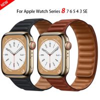 ☽✠ Leather Link strap For Apple watch band 44mm 40mm 41mm 45mm 42mm 38mm original Magnetic Loop Bracelet iWatch series 7 6 5 4 3 Se