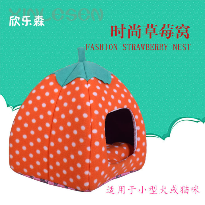 spot-parcel-post-teddy-doghouse-strawberry-nest-yurt-dog-house-dog-bed-mat-bichon-small-dog-cat-nest-cotton-nest