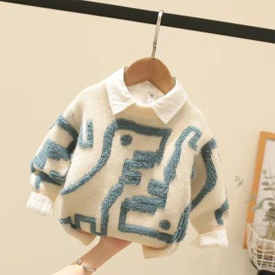 Childrens Clothing Boys Sweater 2023 Autumn and Winter Childrens Mink Fur Pullover One-Piece Sweater Fashionable Top