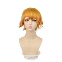 Anime Kimetsu No Yaiba Demon Slayer Cos Wig Agatsuma Zenitsu Cosplay Yellow Short Straight Hair Halloween Cos Headgear