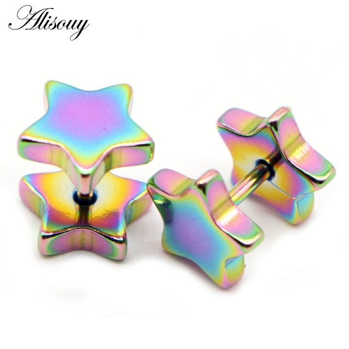 alisouy-2pcs-new-unisex-stainless-steel-barbell-ear-stud-classic-five-pointed-star-earrings-screw-back-ear-piercing-body-jewelry