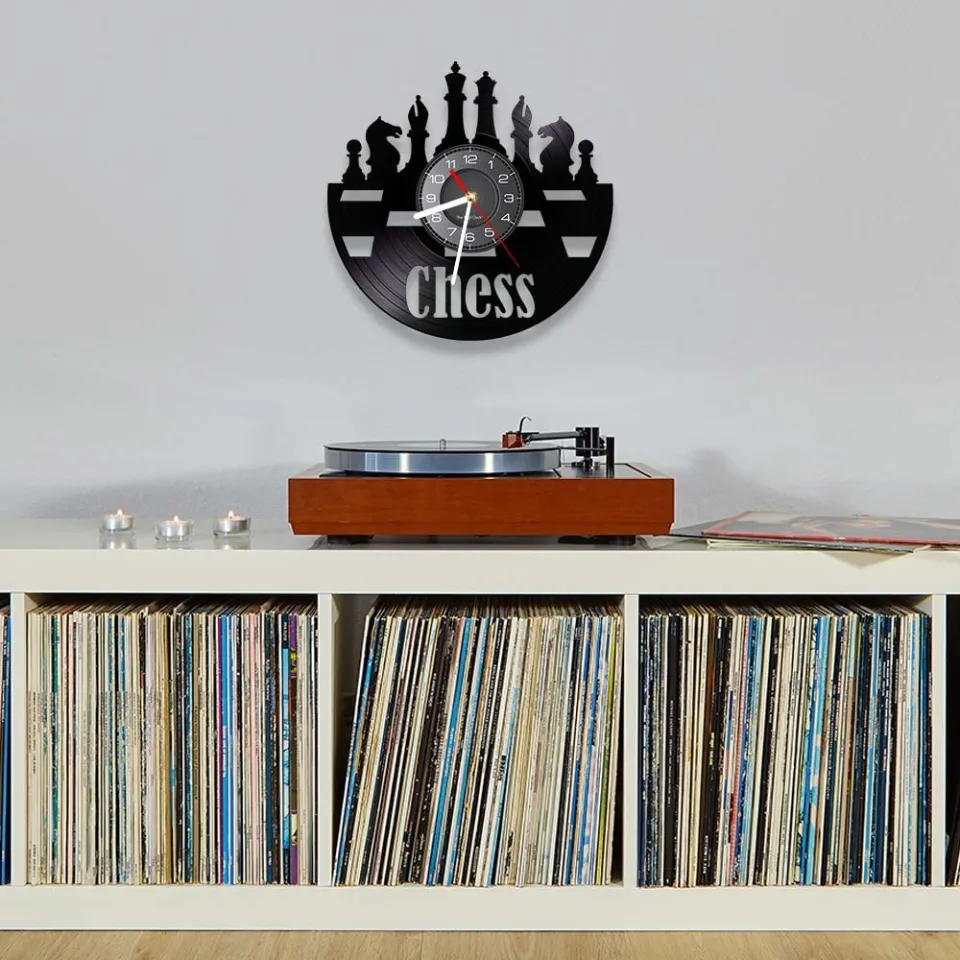 Chess Vinyl Album Re-purposed Record Clock Circular Layout Non-Ticking  Silent Wall Clock Hanging Home Decor For Chess Fanatic - AliExpress