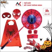 Bộ Áo Choàng Mặt Nạ Siêu Nhân Người Nhện Spider man Gồm Khiên Gậy Ánh Sáng