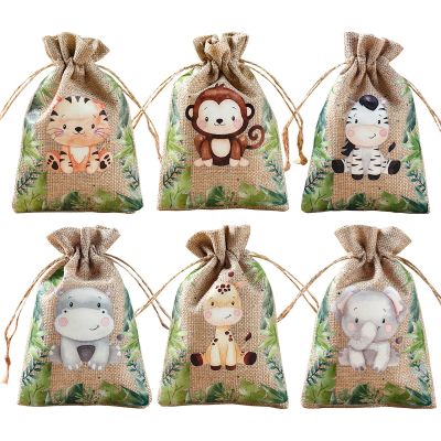 【YF】✐❁◐  Jungle Animals Wedding Birthday Decoration Jewelry Hessian Sack Pouches Packing