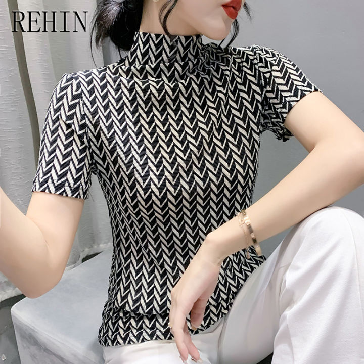 rehin-เสื้อยืดผู้หญิงแขนสั้นพิมพ์ลายแฟชั่นแบบใหม่ในฤดูใบไม้ร่วง-เสื้อผู้หญิงอเนกประสงค์และกระชับสัดส่วน