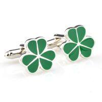 【Sell-Well】 Gift Pop Green Enamel Clover Cufflink Cuff Link Pair จัดส่งฟรี Promotion