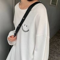 Triple A? oversized shirt Women T-shirt Smiley Long Sleeve T-shirt Round neck loose top V729