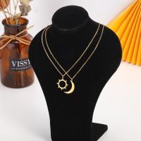 Charming Moon Sun Necklaces Set Stainless Steel Hollow Geometric Choker Necklaces For Women Boho Engagement Jewelry Couple Gifts