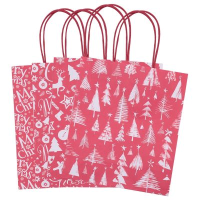 4PC Christmas Gift Bag Snowflakes Santa Kraft Paper Bag Children Party Gift Box New Year