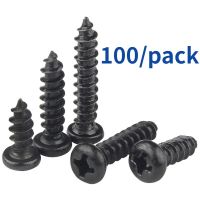 100 pcs/lot M1 M1.2 M1.4 M1.5 M1.7 M2 M2.3 M2.6 M3 M3.5 M4 M5 Black Carbon Steel Phillips Self-tapping Screws Cross Round Head Screw Nut Drivers