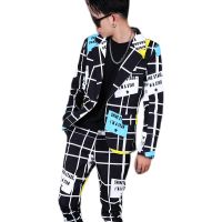 New Line printing suits men stage visual fashion style suit jacket trendy mens hair stylist suit pant stage show dress