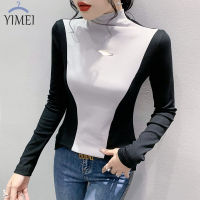 YIMEI 2022ฤดูใบไม้ร่วงใหม่ครึ่งคอสูง Bottoming เสื้อ Clash เสื้อยืดผู้หญิงแฟชั่น Jin S Top