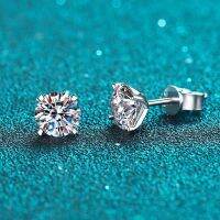 KNOBSPIN Moissanite ต่างหูเม็ดกลม0.4-4 CT ชุบขาวเงิน Sterling D VVS1 Lab ตุ้มหูเพชรกลมสำหรับ A1c-036ผู้หญิง