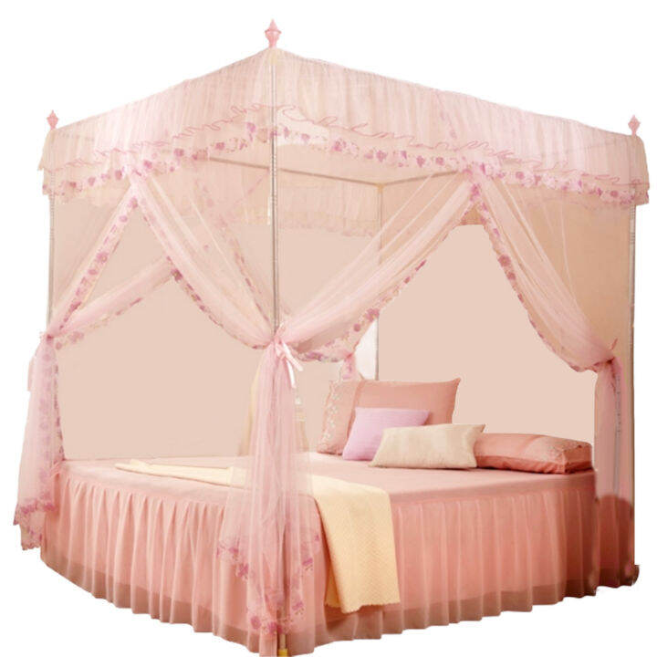 Luxury Princess 3 Side Openings Post Bed Curtain Canopy Netting