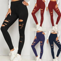 Hang qiao shopHangQiao Womens High Waist Yoga Pants Cut Out Ripped Workout Running Yoga Skinny Leggings Casual Sweatpants