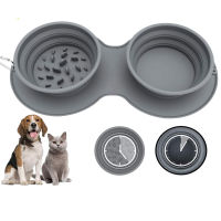 Collapsible Pet Bowl Portable Slow Feeder Dog Bowl Foldable Silicone Cat Food Water Bowl Double Mat Outdoor Travel Pet Supplies