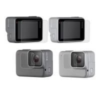 เคสเต็มตัวฟิล์มป้องกันหน้าจอกระจกเทมเปอร์สำหรับ Gopro โกโปรพระเอก5/6/7สีดำเงิน/สีขาวเคส Lcd เลนส์กล้องถ่ายรูปกีฬา