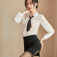 Sexy underwear female sexy tight buttocks Secretary uniform seduction role play transparent chiffon split skirt Sao 1OC2