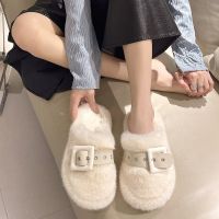 Furry Women Slippers 2023 New Outside Wear Home Female Baotou Mueller Shoes Fashionable Non-slip Outside Womens Cotton Slippers