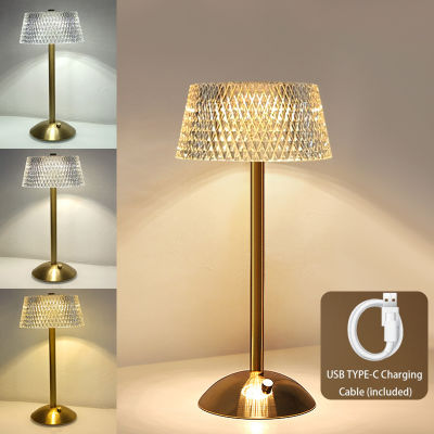 Crystal Diamond Table Lamp USB Touch Dimming Desk Lamp Acrylic LED Light Decorative Bedside Lamp for BarRestaurantHo