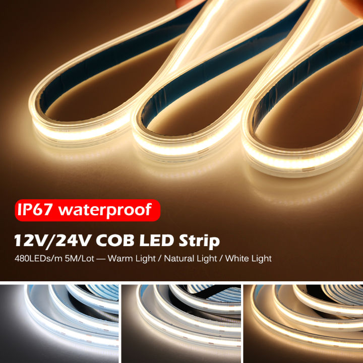 cob-แถพไฟled-480-leds-ความหนาแน่นสูง-ip67-กันน้ำ-ยืดหยุ่น-cob-ไฟ-led-dc12v-24v-แสงอบอุ่นสีขาว-led-เทป-5m