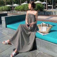 Summer new temperament western style restoring ancient ways grid condole belt dress hainan reduction of age show thin dress