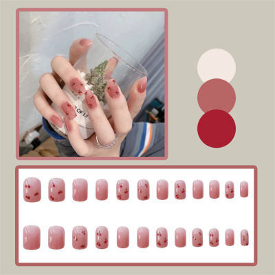 24 PCS Art Press On Cherry Glue Crystal Wearable Nail Nail Stickers