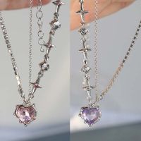 【cc】✣✥✇  Pink Pendant Necklace for New Egirl Emo Punk Grunge Clavicle Chain Fashion Valentines Day Gifts