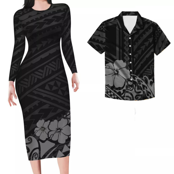 hycool-polynesian-women-modest-black-couple-clothing-fall-tight-pencil-maxi-long-sleeve-dresses-women-match-husbands-5xl-shirt