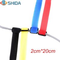Hot Sale 20pcs 2*20cm Colorful Reusable Cable Ties Straps with Plastic button Hook and Loop Magic Strip Nylon Straps with Buckle