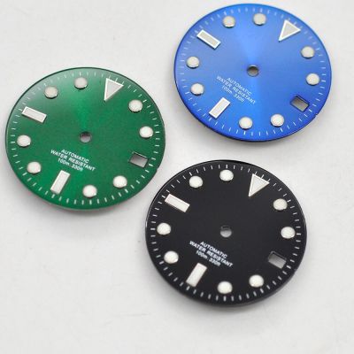 28.5Mm Sterile Watch Dial Fit NH35/NH35A  Automatic Movement Date Window Green Luminous Sunburst 3 Blue/Green/Blackmaterial Dial