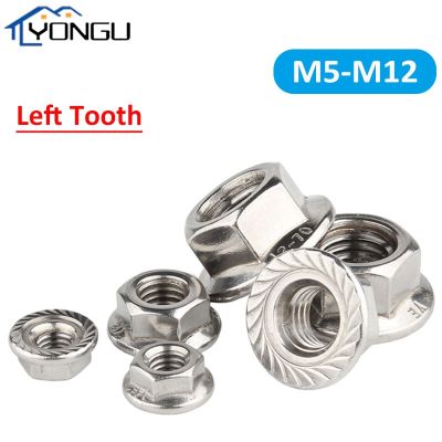 M5-M12 Left Thread Hexagon Flange Nut 304 Stainless Steel Reverse Tooth Flange Lock Nut DIN6923 Serrated Slip Locking Nut