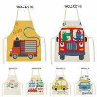 Cartoon Fire Truck Car Apron for Child Rainbow Printing Kitchen Apron Cooking Bib Antifouling Household Cleaning Pinafore Aprons