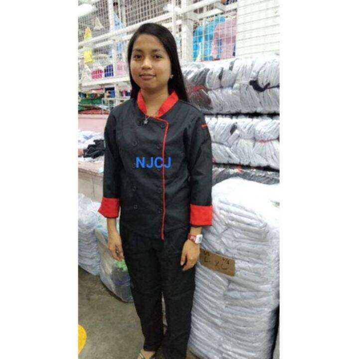 chef uniform black with red piping top and pants Lazada PH