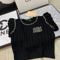 23 PRE Autumn New Hollow Lace Sleeve Heavy Work Rhinestone Custom Letter Knitted Tank Top