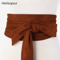 Helisopus New Suede Belts for Women Corset Camel Autumn Winter Waist Belt Female Waistband Solid Bow Tie Wide Belts