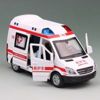 ‘；。】’ 1:32 Hospital Rescue Ambulance Die - Cast Metal Toy Car Pull Back Sound Light Alloy Toys Vehicle For Children Boys Gifts