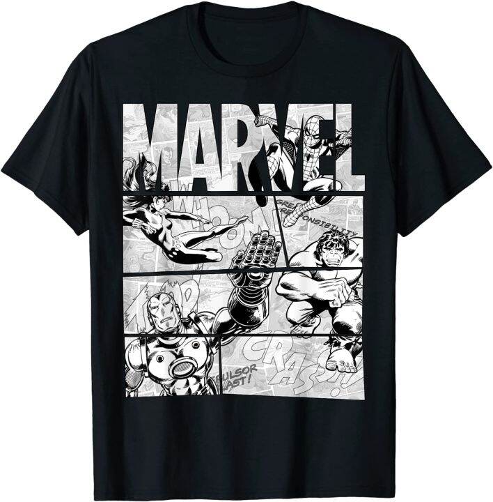 Marvels Avengers Retro Black And White Comic Graphic T Shirt For Men