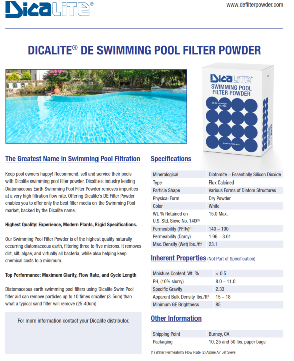 Radiolite D.E. Filter Powder for Swimming Pools (1 bag) (Dicalite