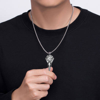 Vintage Stainless Steel Viking Awe Helmet Necklace Stainless Steel Men Nordic Odin Crow Skull Compass Pendant Necklace Jewelry