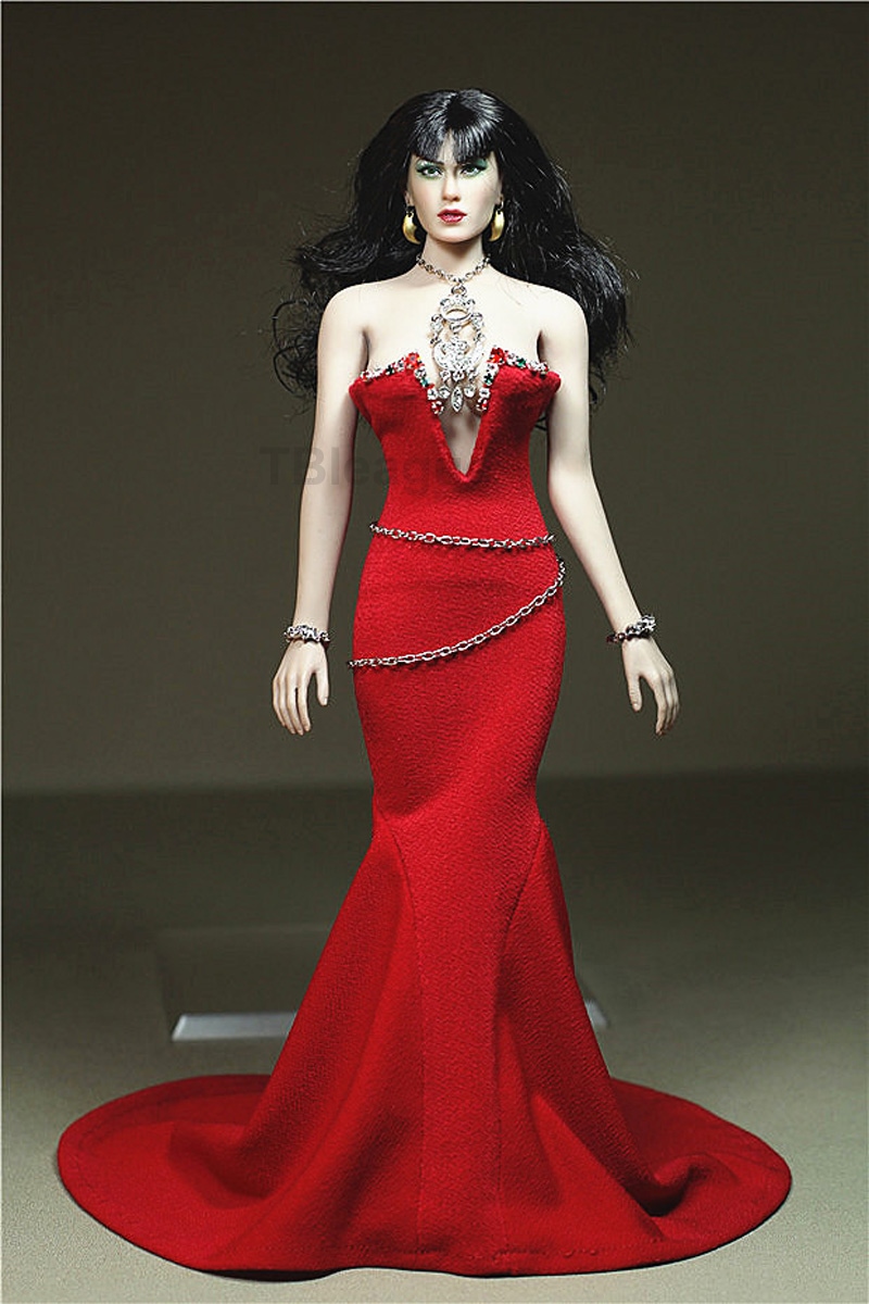 Details about   1/6 Rose Red Evening Dress Clothes Model Fit 12" Female PH TBL Figure Body Toy 