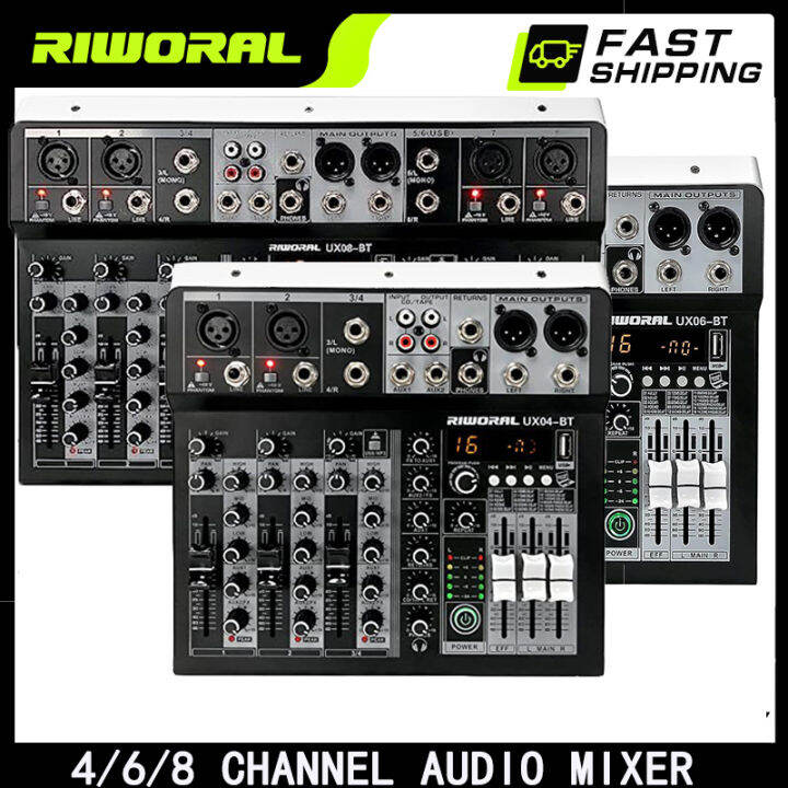 4 Channel Audio Mixer DJ Mixer Sound Board 16Bit DSP Effect USB Audio