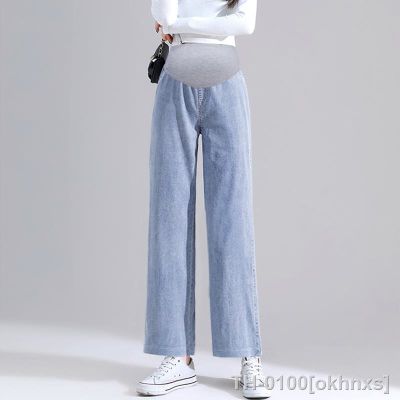 ¤❉ Mulher grávida verão fino denim calças cintura alta preto azul maternidade reta barriga moda gravidez jeans solto