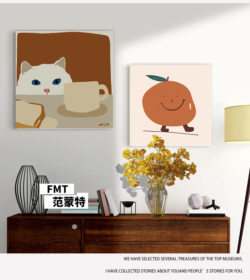 Cat Fat Home Run Decorative Hanging Painting Simple Cartoon Cat Milk Tea  Dessert Pet Shop Wall Layout Illustration Wall Sticker | Lazada