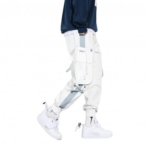 Faishion Teenager Pants Men Hip Hop Drawstring Multi Pockets Straps Ankle Tied Long Cargo Pants Cotton Male sports Trousers