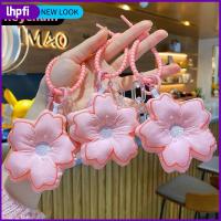 LHPFI เครื่องประดับกระเป๋าเป้สะพายหลัง พวงกุญแจรูปดอกไม้ เชอร์รี่สีชมพู ผ้าดอกไม้ผ้า พวงกุญแจเชือกเส้นเล็ก น่ารักน่ารักๆ จี้กระเป๋าเป้สะพายหลัง ห่วงโซ่โทรศัพท์ ถุงใส่ของ