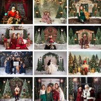 Christmas Tree Photography Backdrop Winter Snow Light Snowfield Newborn Child Xmas Wooden Door Background Photo Studio Photocall Food Storage  Dispens