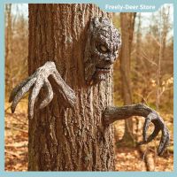 Creative Bark Ghost Face Facial Tree Bark Face Outdoor Garden Statue Ghost Face Sculpture Garden Props Features Decoration